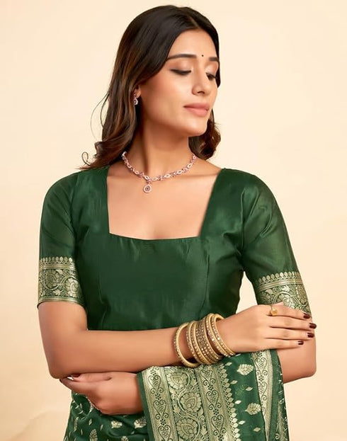 Vasthrlay Jacquard Kanjivaram Unstitched Light Green Saree