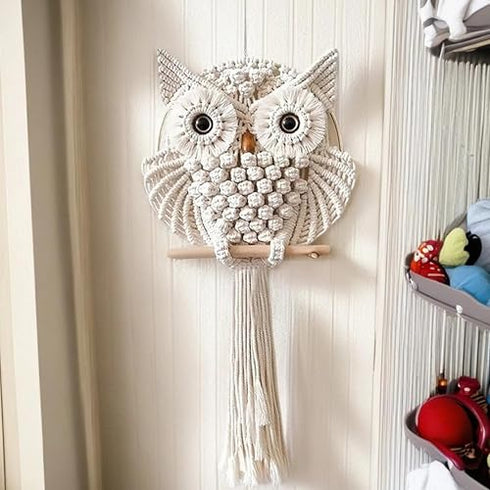 Owl Wall Hanging | Handcrafted Boho Home Decor with Natural Elements