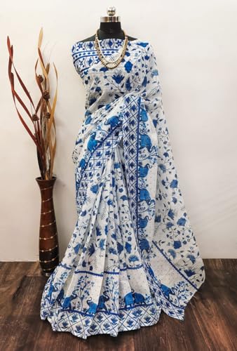 Vasthrlay Women's Cotton Kalamkari Wedding Saree With Blouse Piece
