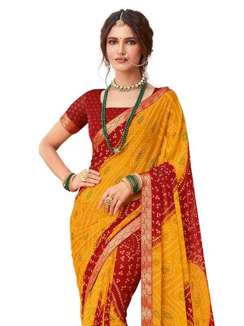 Vasthrlay Bandhani Printed Chiffon Orange Saree