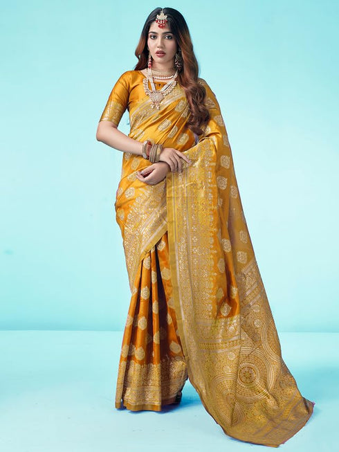 Vasthrlay Banarasi Jacquard Unstitched 3409s112n Turmeric