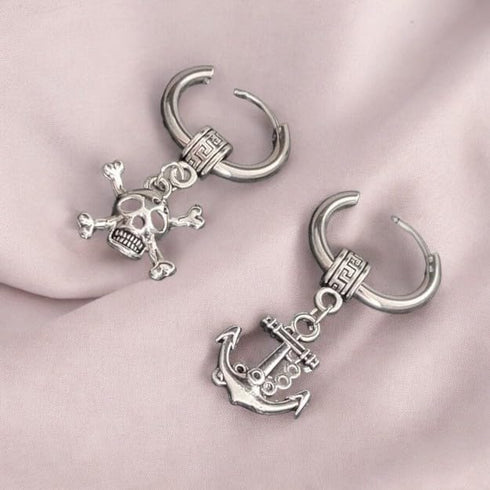 M Men Style Gothic Skeleton Head with Wheel Ship Anchor Ship Piercing Jewelry