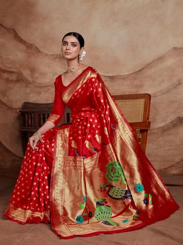 Vasthrlay Silk Blend Woven Paithani saree With Blouse Piece | Wedding Saree | Heavy Saree