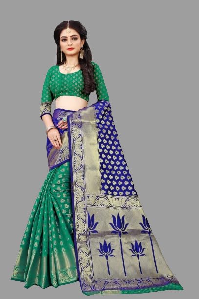 Vasthrlay Banarasi Blue Green Ethnic Wear
