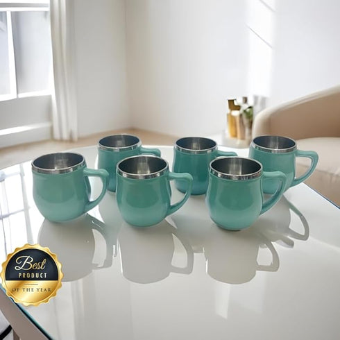 Stainless Steel Tea & Coffee Mugs, 200ml (Pack of 6)
