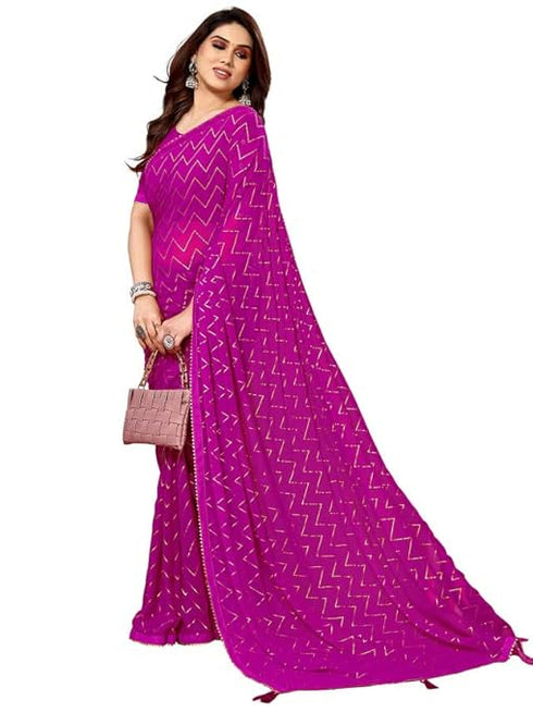 Vasthrlay Georgette Printed Unstitched Maroon Saree