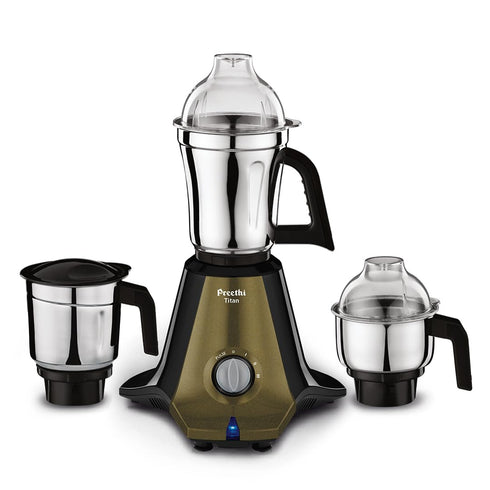 Preethi Titan 1000 Watts Mixer Grinder, 3 Jars (Stainless Steel), Black