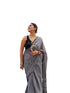 Vasthrlay Elegant Linen Saree Grey Micro Check Pattern Lightweight for Office & Casual Wear