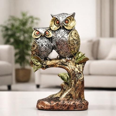 Resin Owl Pair Statue Sitting On Tree Home Decor/Office Table Top Decoration