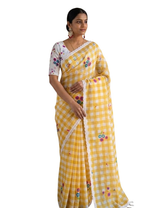 Vasthrlay Checks Floral Tassel Lightweight