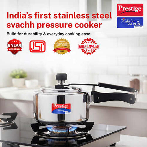 Prestige Nakshatra Alpha Svachh Stainless Steel Spillage Control Pressure Cooker 2 L Silver