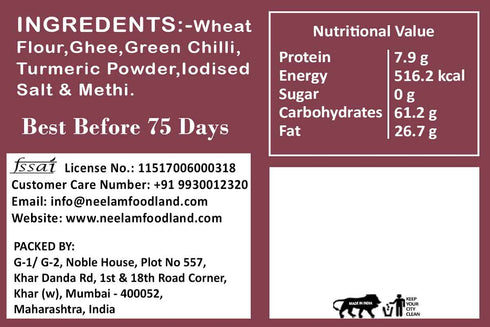 Neelam Foodland Whole Wheat Nylone Methi Khakhra
