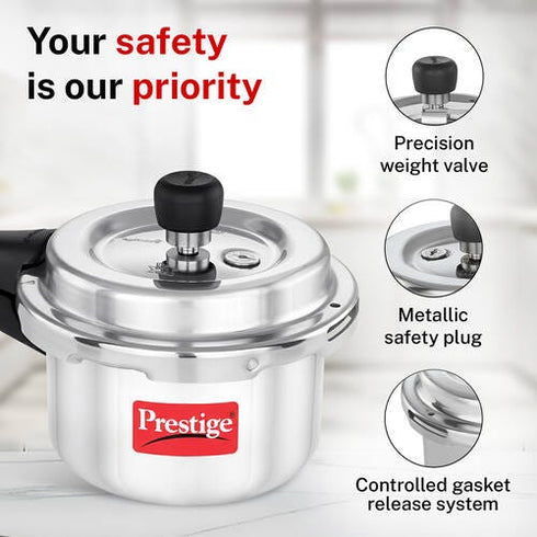 Prestige Popular Plus Svachh Virgin Aluminium Spillage Control Pressure Cooker 1.5 L Silver
