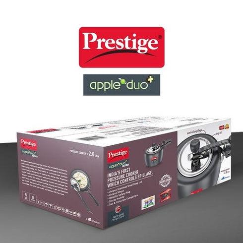Prestige Apple Duo Plus Hard Anodised Spillage Control Pressure Cooker Black 2 L