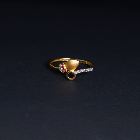 22 Carat Gold Intricately Studded Ring With PinkGreen And White Stone 1.44g by Mahita Collections