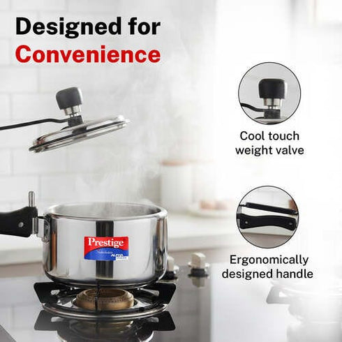 Prestige Nakshatra Alpha Svachh Stainless Steel Spillage Control Pressure Cooker 2 L Silver