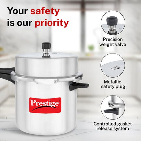 Prestige Popular Virgin Aluminium Precision Weight Valve Pressure Cooker 12 L Silver