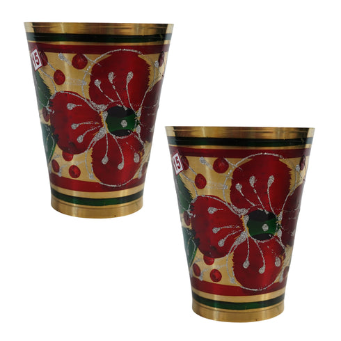 Pure Brass Flora Design Drinking Glass | Pack of 2