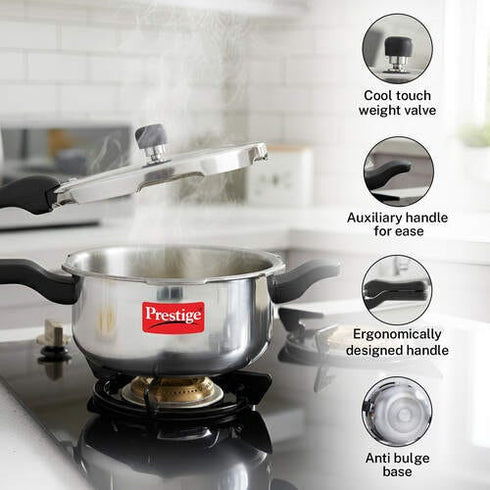 Prestige Svachh Aluminium Anti Bulge Gas And Induction Compatible Pressure Cooker 5 L Combo