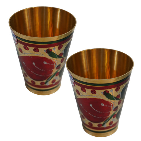 Pure Brass Flora Design Drinking Glass | Pack of 2