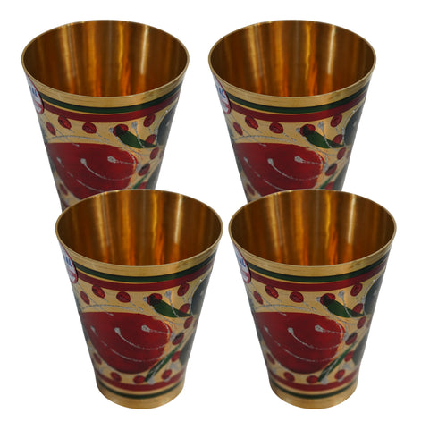 Pure Brass Flora Design Drinking Glass | Pack of 4