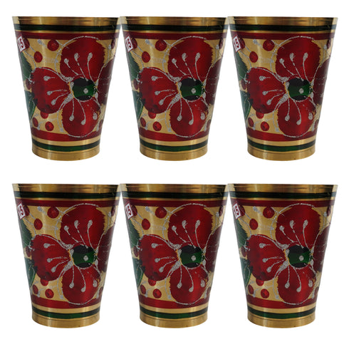 Pure Brass Flora Design Drinking Glass | Pack of 6