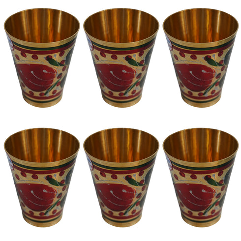 Pure Brass Flora Design Drinking Glass | Pack of 6