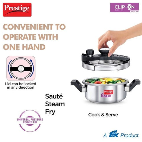 Prestige Clip-on Mini Svachh Stainless Steel Spillage Control Pressure Cooker Silver 2 L