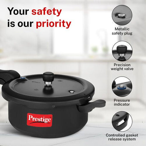 Prestige Svachh Hard Anodised Spillage Control Senior Pressure Cooker 5 L Black