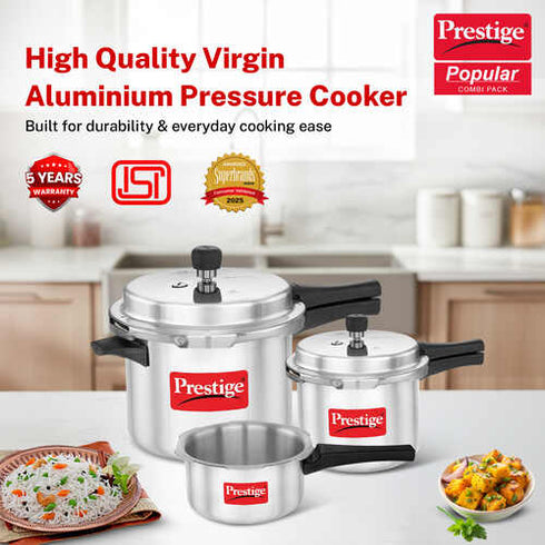 Prestige Popular Plus Aluminium Staight Wall Outer Lid Pressure Cooker 5 L Combo