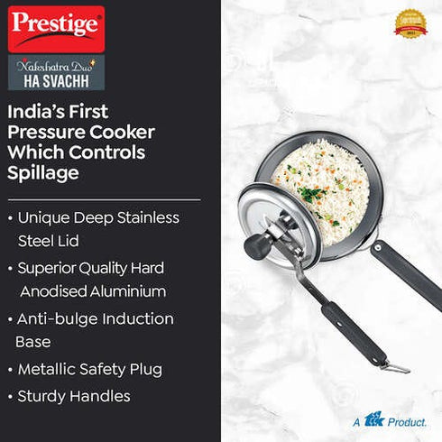 Prestige Nakshatra Duo Plus Svachh Hard Anodised Aluminium Pressure Cooker 2.0 L