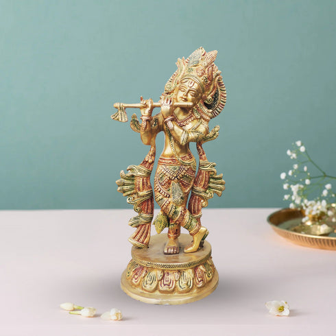 Brass Krishna Colour Statue 3.34Kg