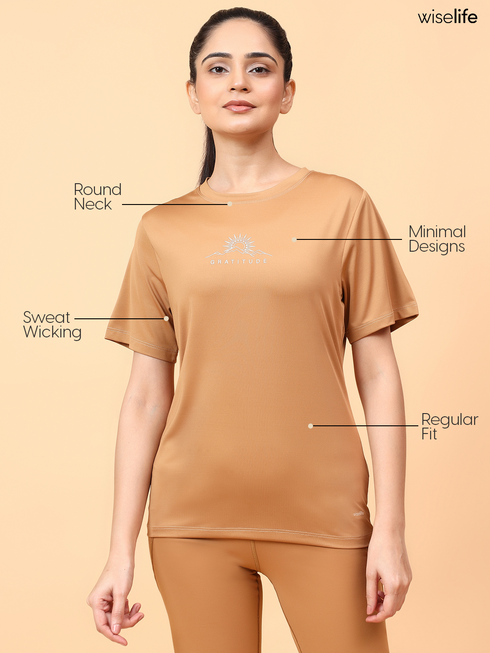 Wiselife Purpose Printed Active T-shirt (Brown)