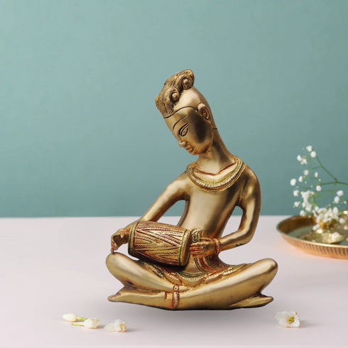 Brass Dholak Rajisthani Statue 2.7Kg