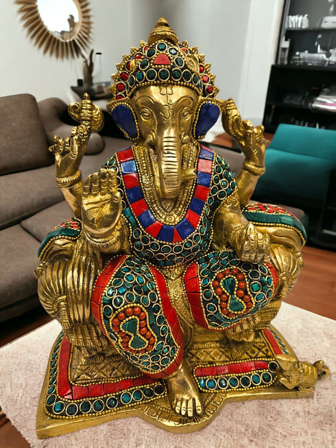 Tamas Brass Multi color Lord Ganesha Seated in a Dignified Posture Idol/Statue (Multi color)