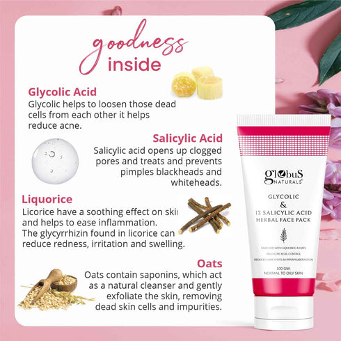 Globus Naturals Glycolic & 1% Salicylic Acid Herbal Anti Acne Face Scrub