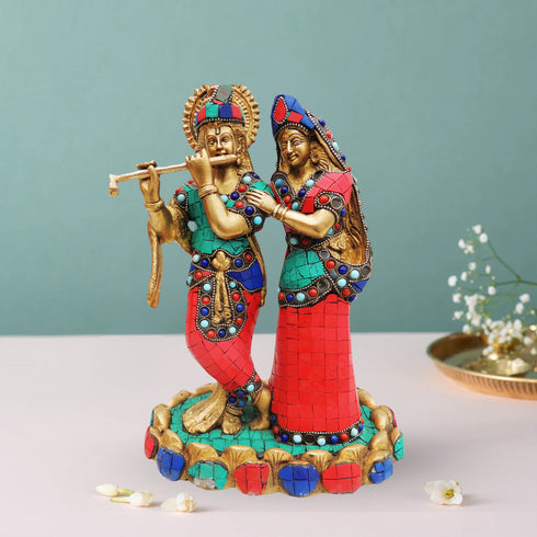 Brass Radha Krishna Base Stone Work Idol 4.364Kg