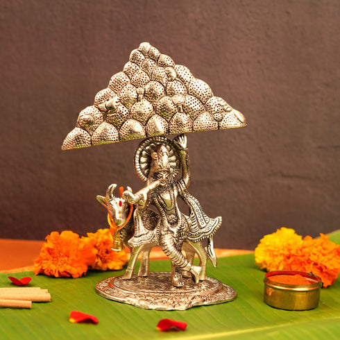 Servdharm Govardhan Krishna Idol 8.5 inch Silver Plated