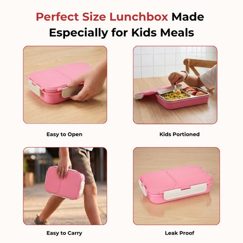 Vinod Stainless Steel Tiffin 2 Compartment Pink Airtight Silicone Sealed Lid Insulated Leak Proof Easy to Clean and Rust Free