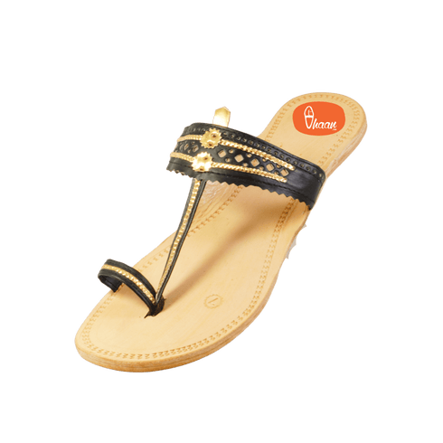 Vhaanfootwear Black & Gold Color Soft Kolhapuri Chappal for women by vhaan