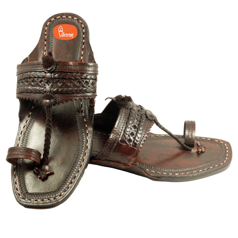 Vhaanfootwear Original Dark Brown Pure Leather Moja shape Handstitched Kolhapuri Chappal For Men Vhaan
