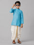 Ramraj Cotton Boys Sky Blue Kurta with Cream Elastic Panchakacham Combo FS4