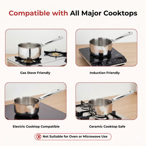 Vinod Doniv Titanium Triply Stainless Steel Milk Pan 14 cms Capacity 1.00 Liter