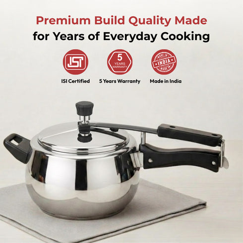 Vinod Doniv Stainless Steel Sandwich Bottom Pressure Cooker With Inner Lid 6.5 Ltr Amaze Series Induction Friendly