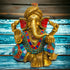 Tamas brass Ganesha adorned with turquoise stones and wearing a turban idol/statue