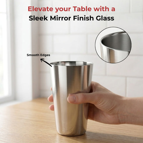 Vinod Stainless Steel Plain Glass Set of 6 300 ml with Highest Grade Steel Mirror Finish Rust Free Easy to Clean and Dishwasher Safe