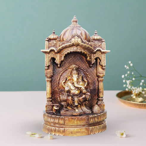 Brass Idol Ganesh Ji With Temple God 12.865Kg