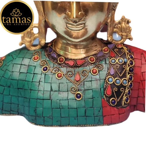 Tamas Brass Handcrafted stone worked Buddha Head Statue / Idol with Antique Finish (Multicolour) (Pack of 1)