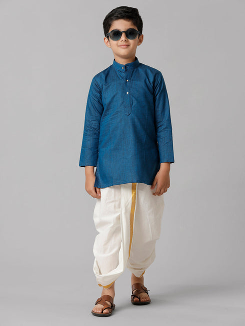 Ramraj Cotton Boys Navy Kurta with Cream Elastic Panchakacham Combo FS8