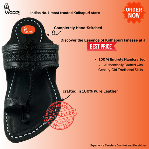 Vhaanfootwear Single wadi Dark Black Pure Leather Kapashi Kolhapuri Chappal For Men Vhaan